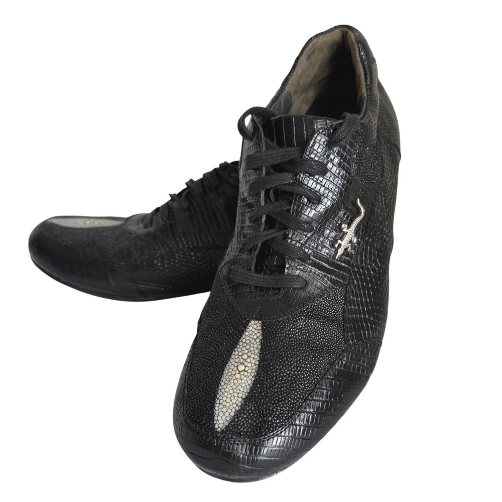 Belvedere Exotic Skin Sneakers Mens Black Stingray Caiman Lizard Luxury Mens 9